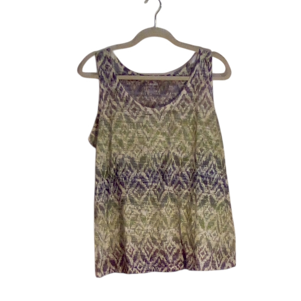 Lane Bryant Boho Geometric Print Sheer Sleeveless Pullover Top Tank 14/16 Green